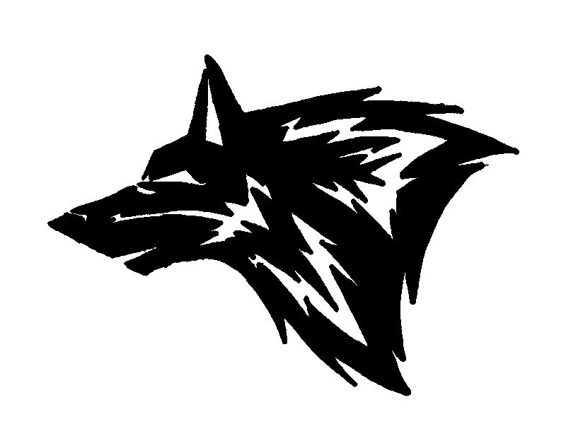 This image of a wolf head profile with wolf paw print was a tattoo design.