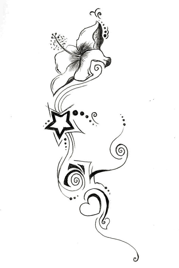 Lily, Star, and Heart - flower tattoo