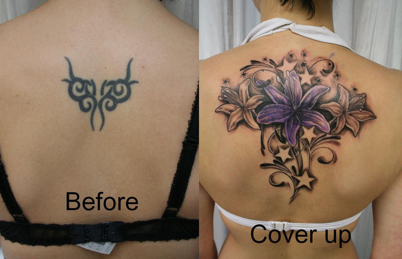 flower tattoo. Cover up Flowers Stars Color - flower tattoo