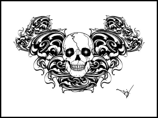 Gothic Skull Filigree tattoo by ~Quicksilverfury on deviantART