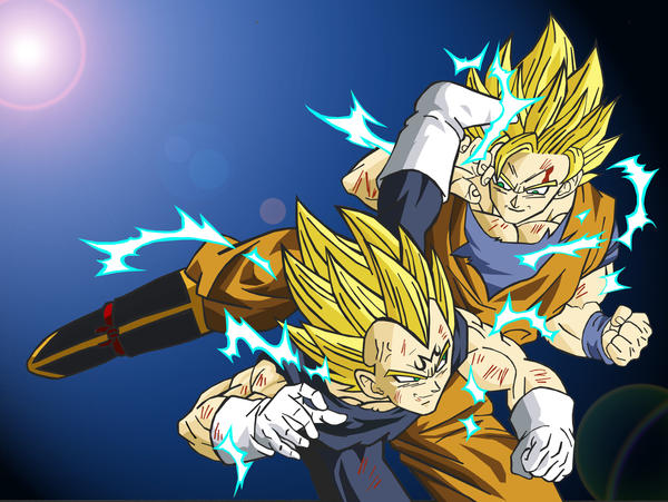 Goku_ssj_2_vs_Majin_Vegeta_ssj_by_kingvegito