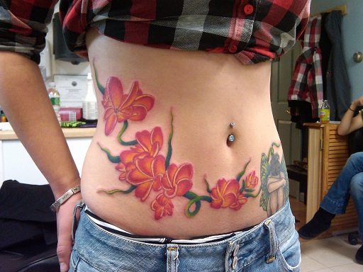 flower tattoo colors. Color flower vinework. tattoo
