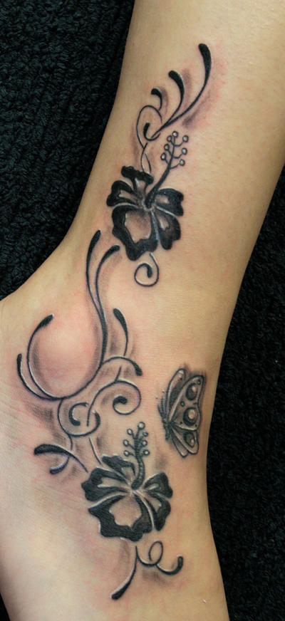 tropical flower tattoo. hibiscus flower tattoo designs
