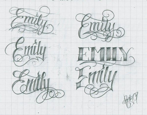 Tattoo Lettering 34 Emily by 12KathyLees12 on deviantART
