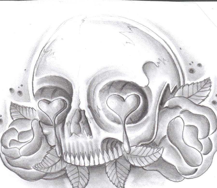 skull n roses in pencil by