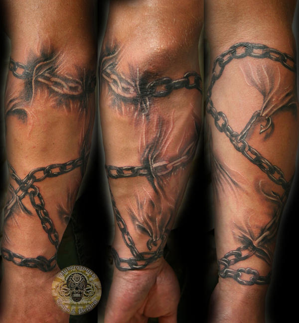 chains forearm sleeve tat