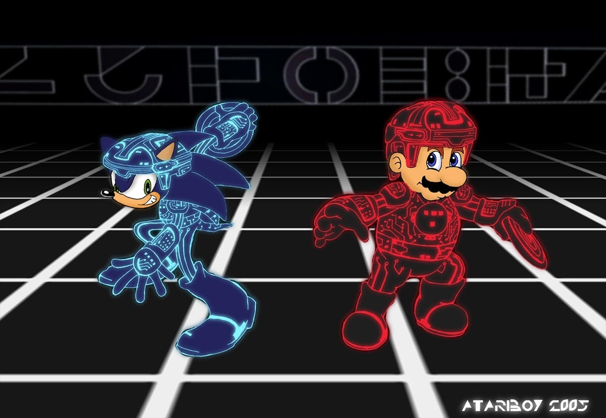 Mario_And_Sonic_Playing_TRON__by_Atariboy2600.jpg