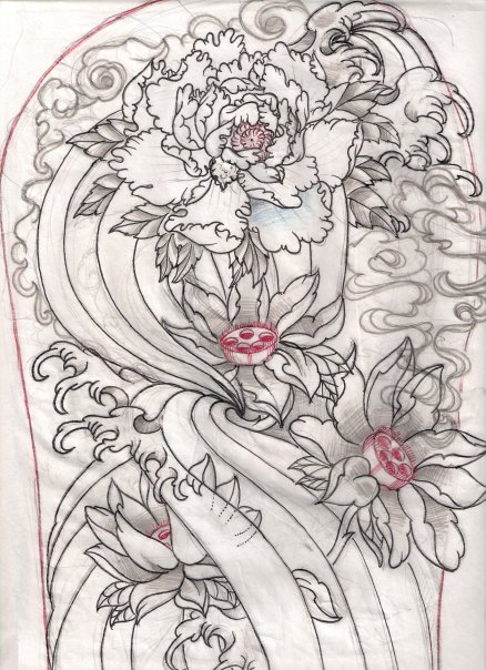 japanese sketch for work - flower tattoo