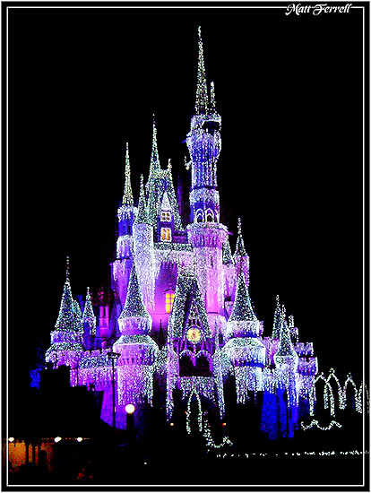 walt disney world castle at night. disney world castle logo.