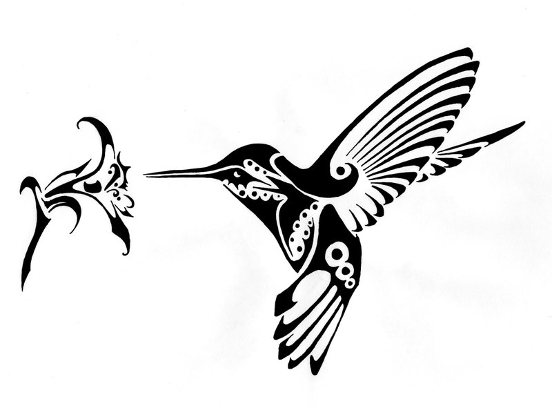 Flower Tribal Hummingbird Tattoo