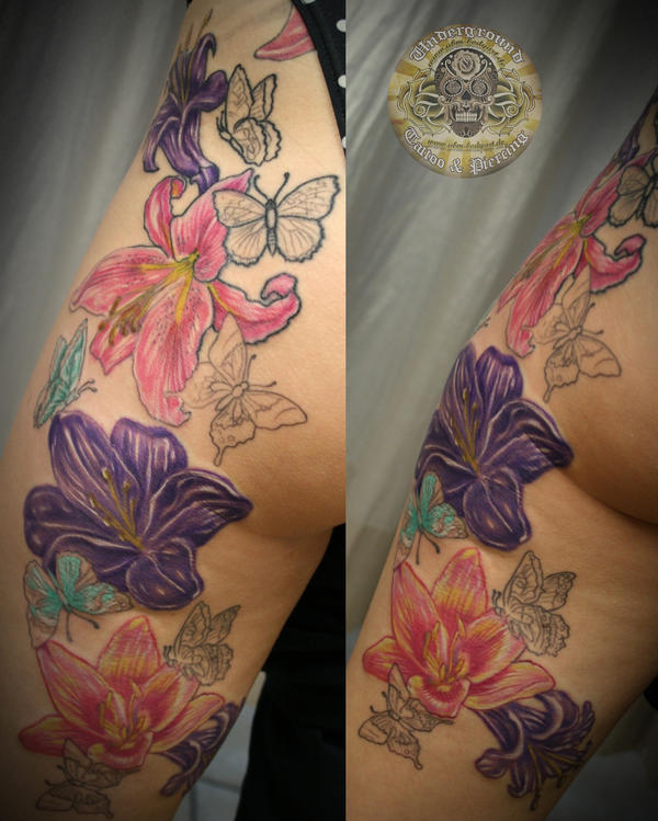 flower tattoo Flower Butterfly legsleeve flower tattoo