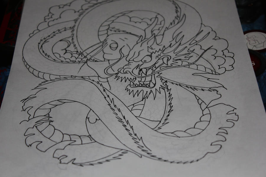 koi fish tattoo designs Dragon and Koi Line art