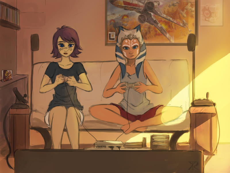 Ahsoka and Barriss Gaming Time by Raikoh
