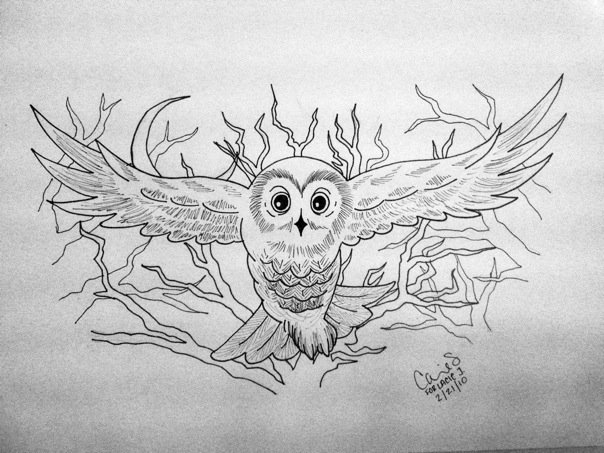Lacie's Owl - chest tattoo