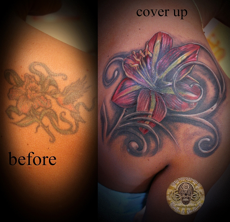 cover up lily step 1 - flower tattoo
