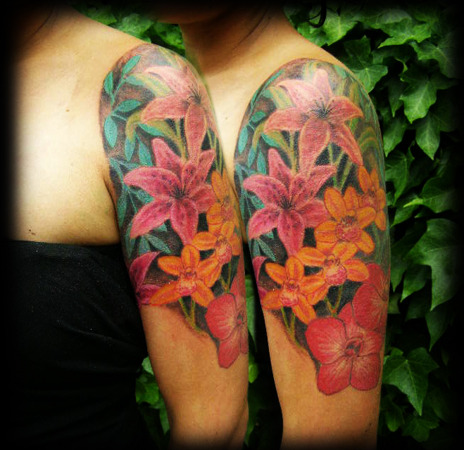 Flower half sleeve - flower tattoo