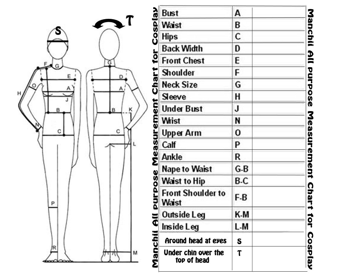 Measurment chart for costumes by franchiimanchii on DeviantArt