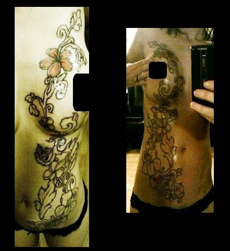 Torso Floral Tattoo Outline by