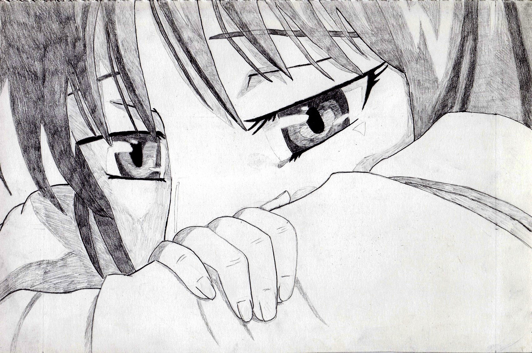Anime Girl Sad Sketch gambar ke 10