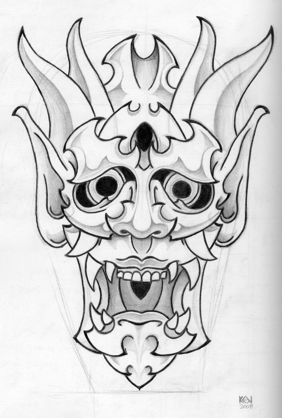 Traditional Japanese Mask Tattoo Designs