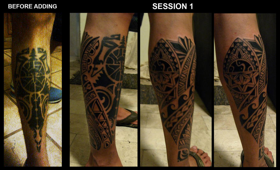 Hawaiian Tribal Leg Tattoo
