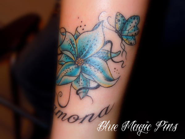 name tattoos Blue lily flower with Ramona